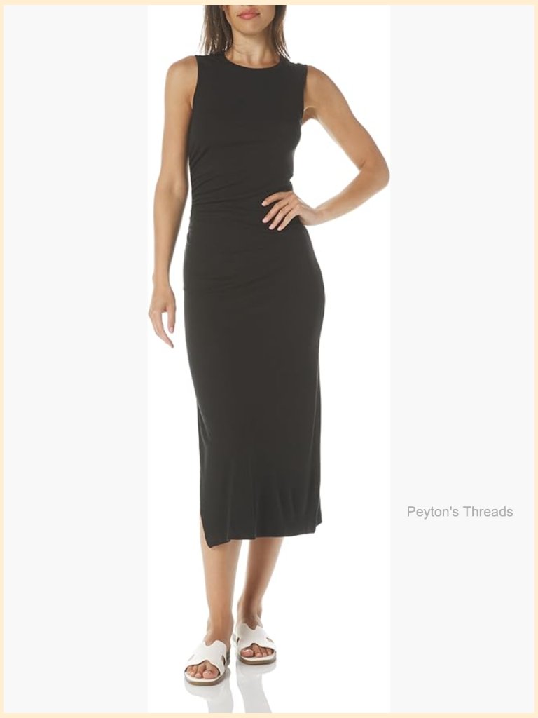 95% Modal 5% Spandex Midi Dress With Beaded Scallop Neck